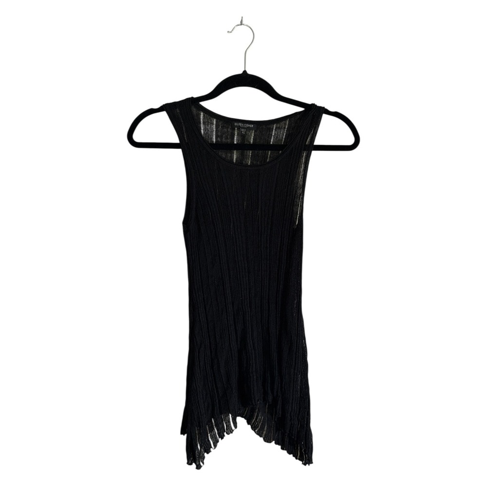 Eileen Fisher Ribbed Tank Top Womens PM Black Italian Yarn Sheer Layering Shell - Picture 1 of 8